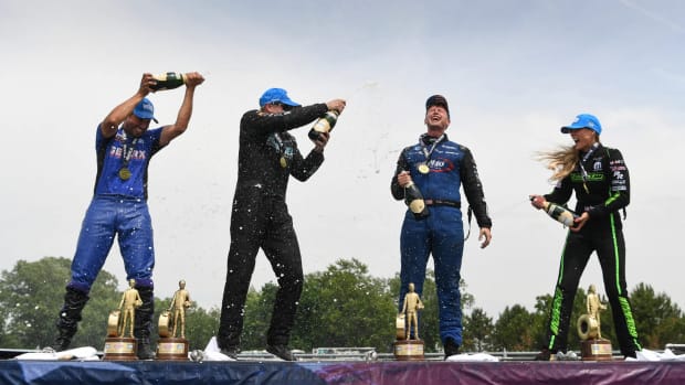Summit Racing Equipment NHRA Nationals winners (from left): Hector Arana Jr., Matt Hartford, Blake Alexander, Leah Pruett